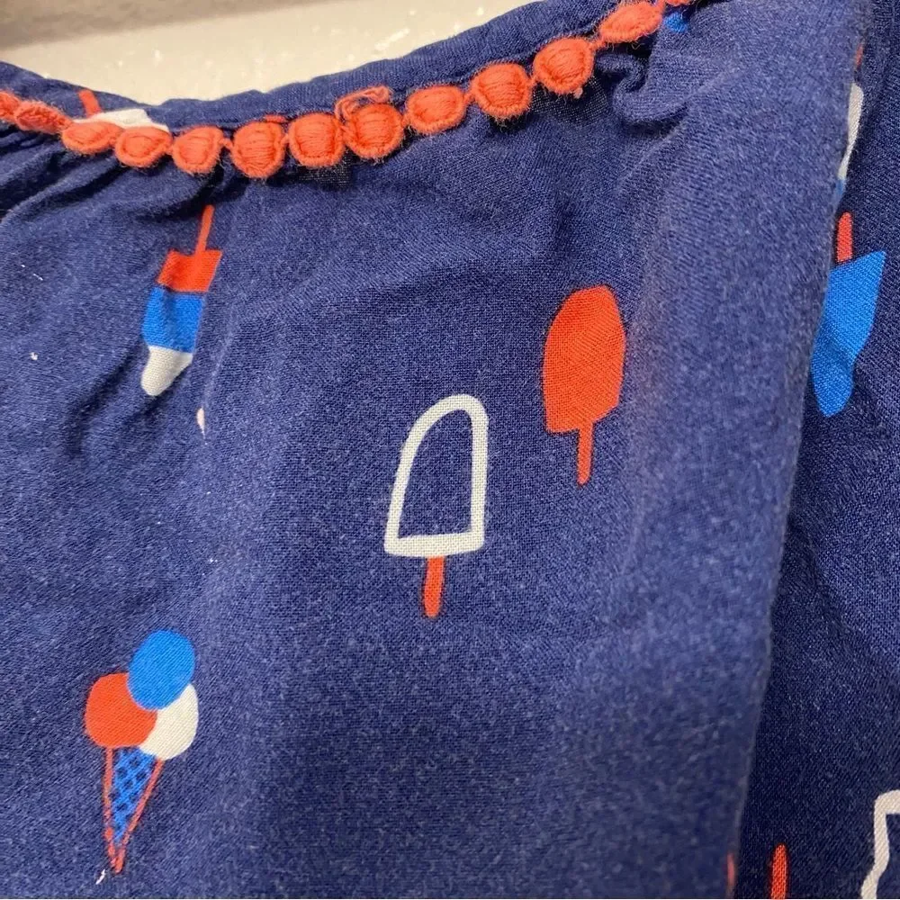 Cat and Jack Viscose red white blue ice cream Romper jumpsuit shorts XL 14/16